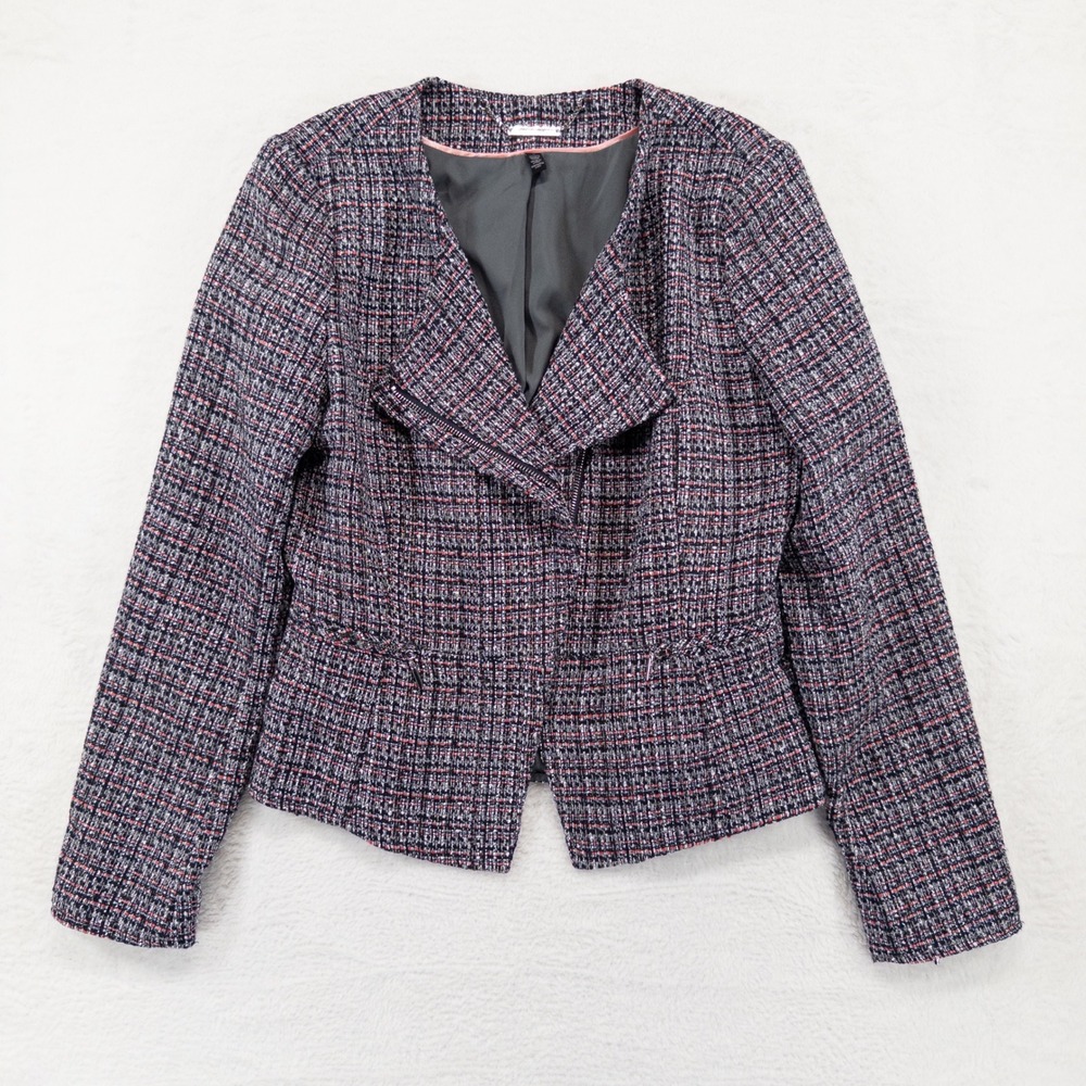 WHBM Womens Tweed Moto Jacket 4 Multicolor Asymmetrical Zip Peplum Blazer Career